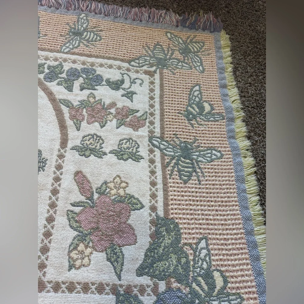 Vintage Beehive alphabet nursery pastel tapestry blanket
